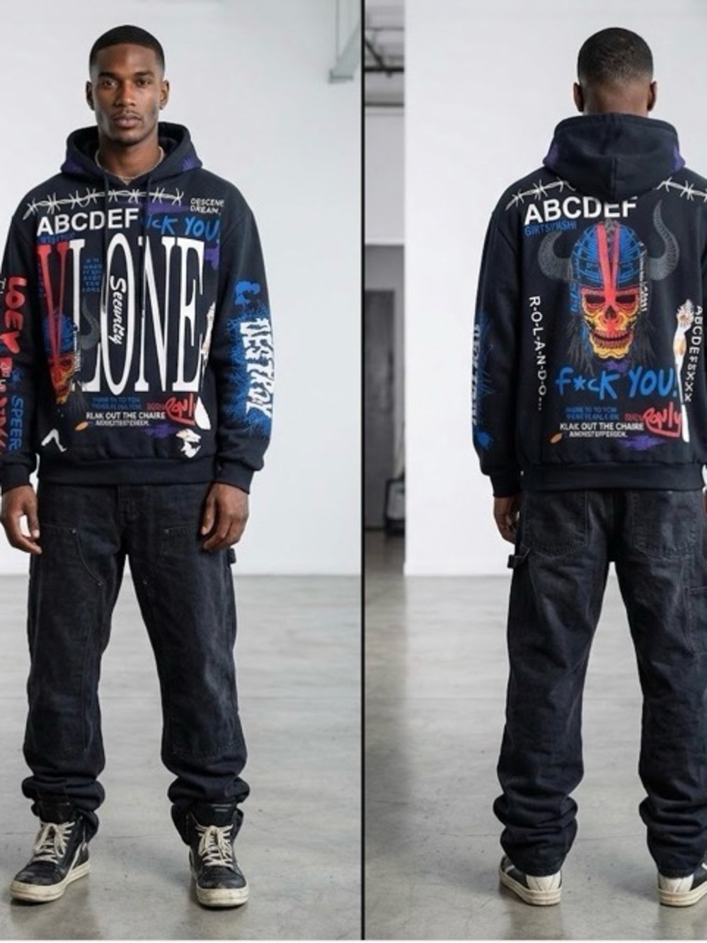 VLONE Obscene Dream Graphic Street HipHop Graffiti Edgy Skull Goth Y2K Hoodie L